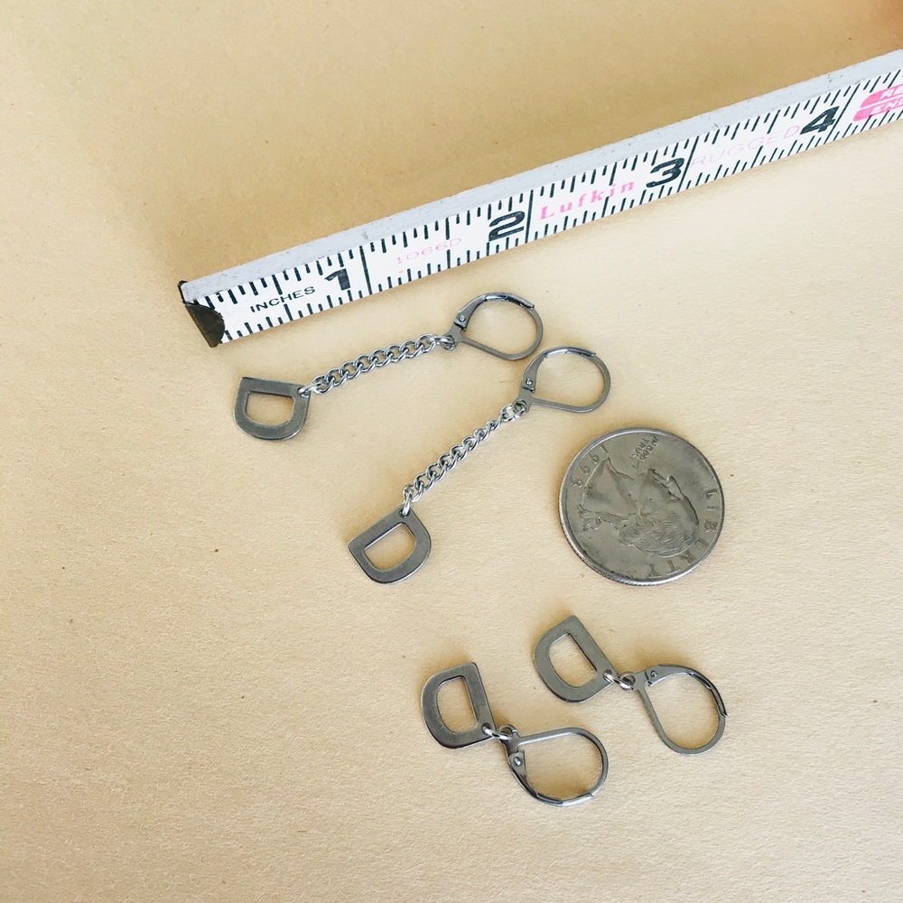 Initial Earrings Set-Dangles, Alphabet, Stainless - Picture 2 of 2